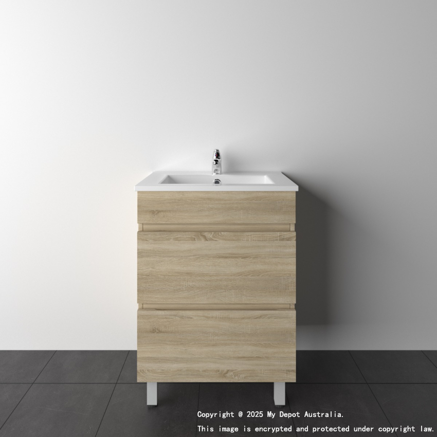 600mm White Oak MDF Bathroom Vanity 2 Drawers Free Standing Cabinet Only