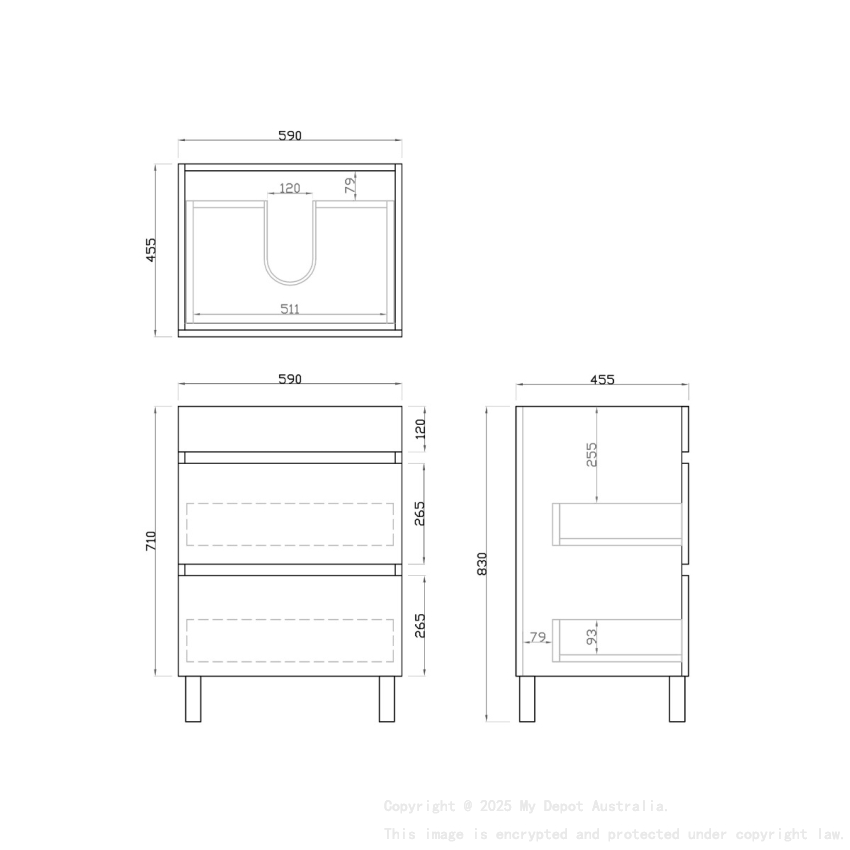 600mm Dark Oak MDF Bathroom Vanity 2 Drawers Free Standing Cabinet Only