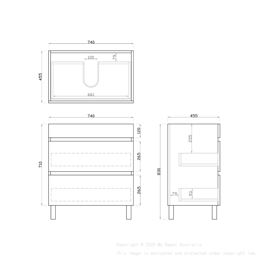 750mm Dark Oak MDF Bathroom Vanity 2 Drawers Free Standing Cabinet Only