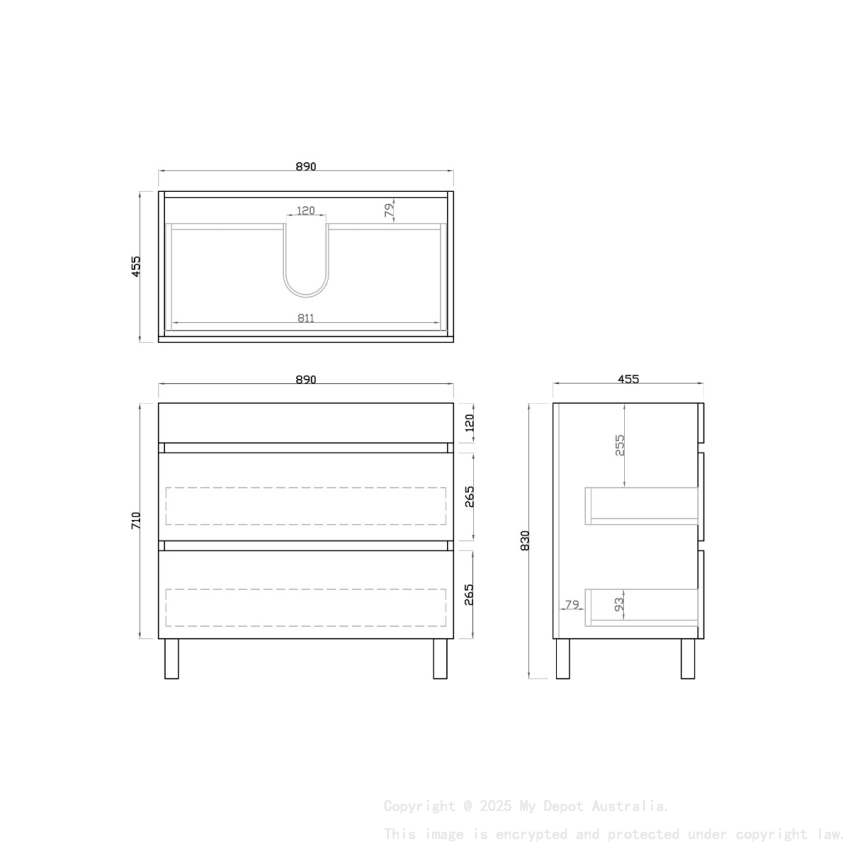 900mm Dark Grey MDF Bathroom Vanity 2 Drawers Free Standing Cabinet Only
