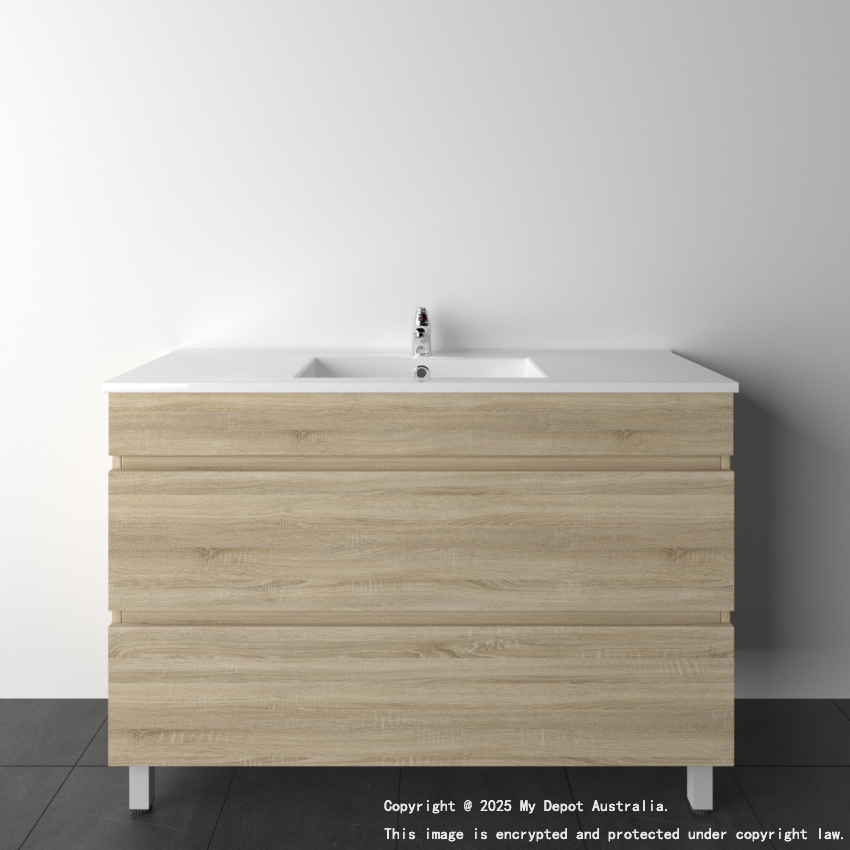 1200mm White Oak MDF Bathroom Vanity 2 Drawers Free Standing Cabinet Only