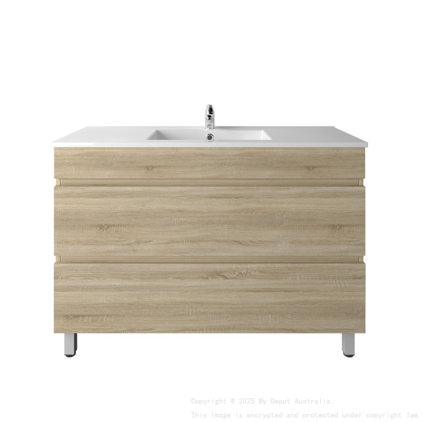1200mm White Oak MDF Bathroom Vanity 2 Drawers Free Standing Cabinet Only