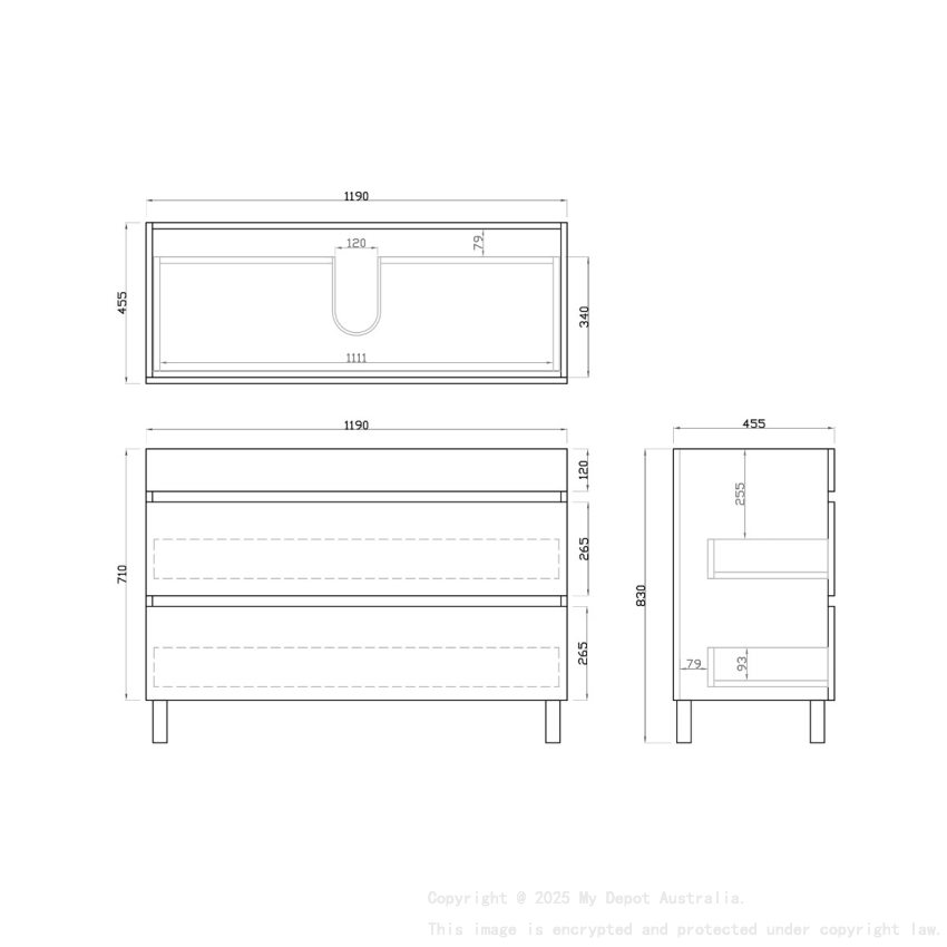 1200mm Dark Oak MDF Bathroom Vanity 2 Drawers Free Standing Cabinet Only