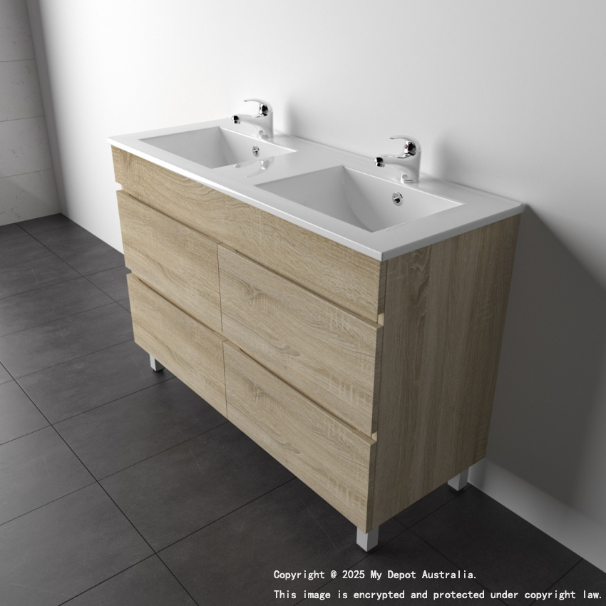 1200mm White Oak MDF Bathroom Vanity 4 Drawers Free Standing Cabinet Only