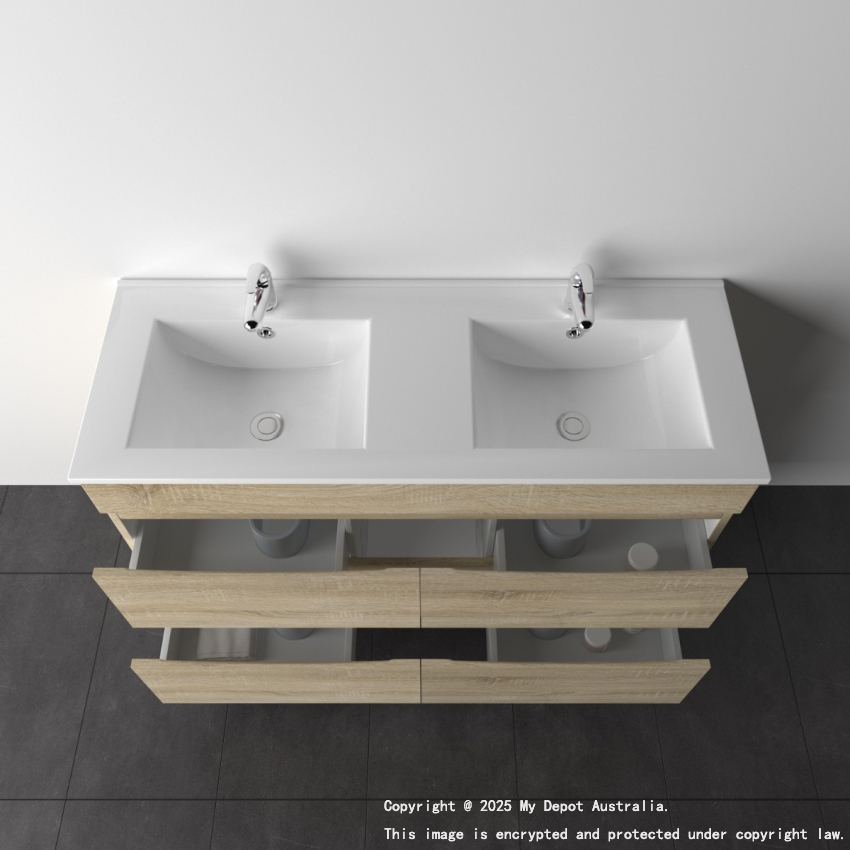 1200mm White Oak MDF Bathroom Vanity 4 Drawers Free Standing Cabinet Only