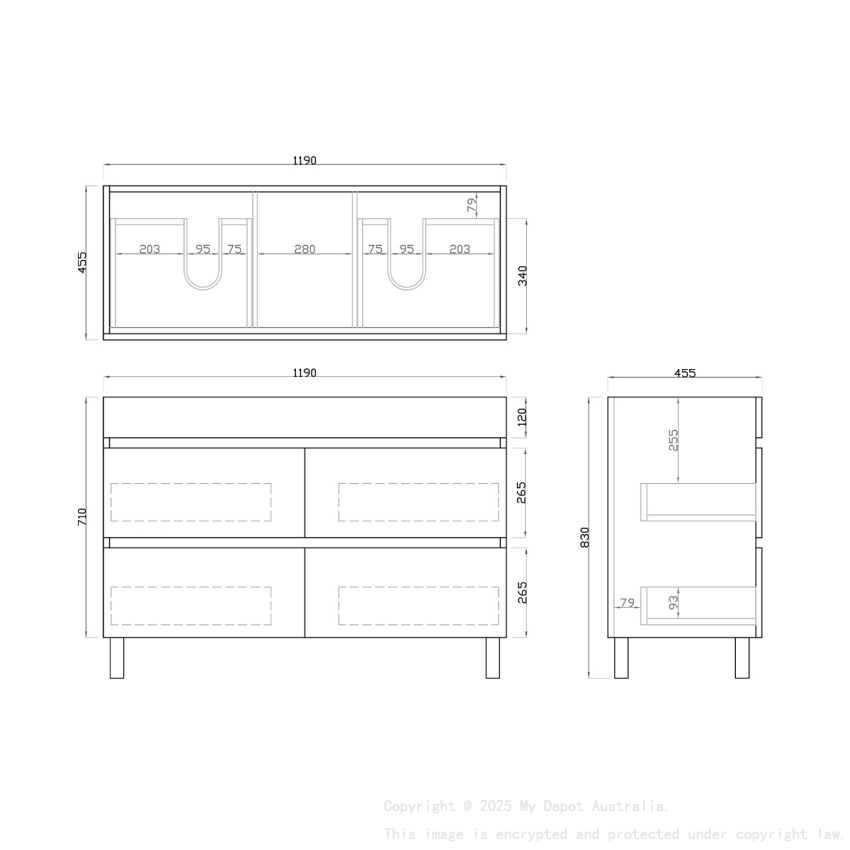 1200mm Dark Oak MDF Bathroom Vanity 4 Drawers Free Standing Cabinet Only