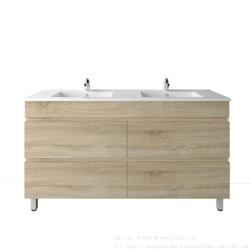 1500mm White Oak MDF Bathroom Vanity 4 Drawers Free Standing Cabinet Only