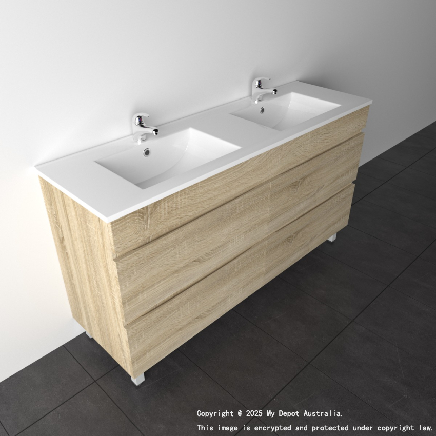 1500mm White Oak MDF Bathroom Vanity 4 Drawers Free Standing Cabinet Only