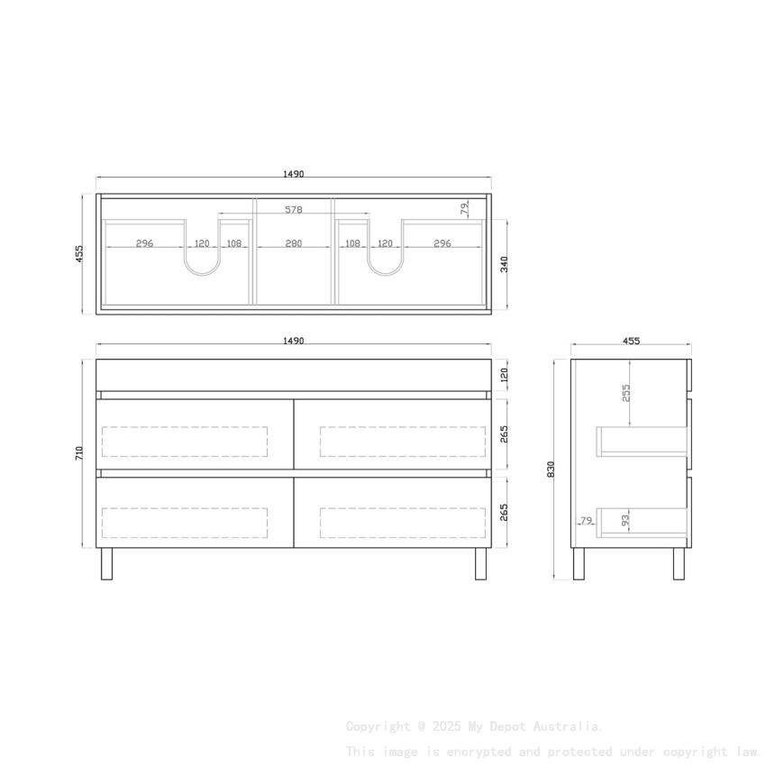 1500mm Dark Oak MDF Bathroom Vanity 4 Drawers Free Standing Cabinet Only