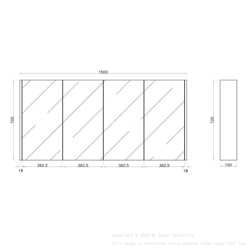 1500mm Pencil Mirror Dark Grey MDF 4 Doors Shaving Cabinet
