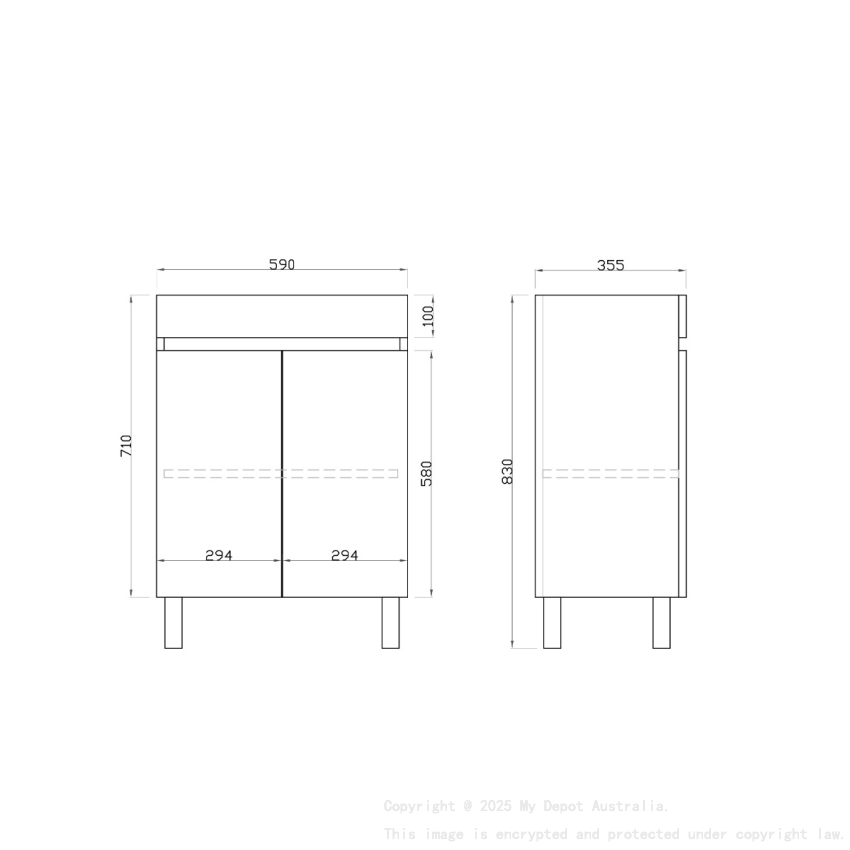 600mm Narrow Dark Grey MDF Bathroom Vanity 2 Doors Free Standing Cabinet Only