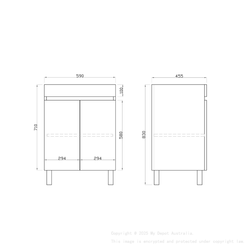 600mm White Oak MDF Bathroom Vanity 2 Doors Free Standing Cabinet Only