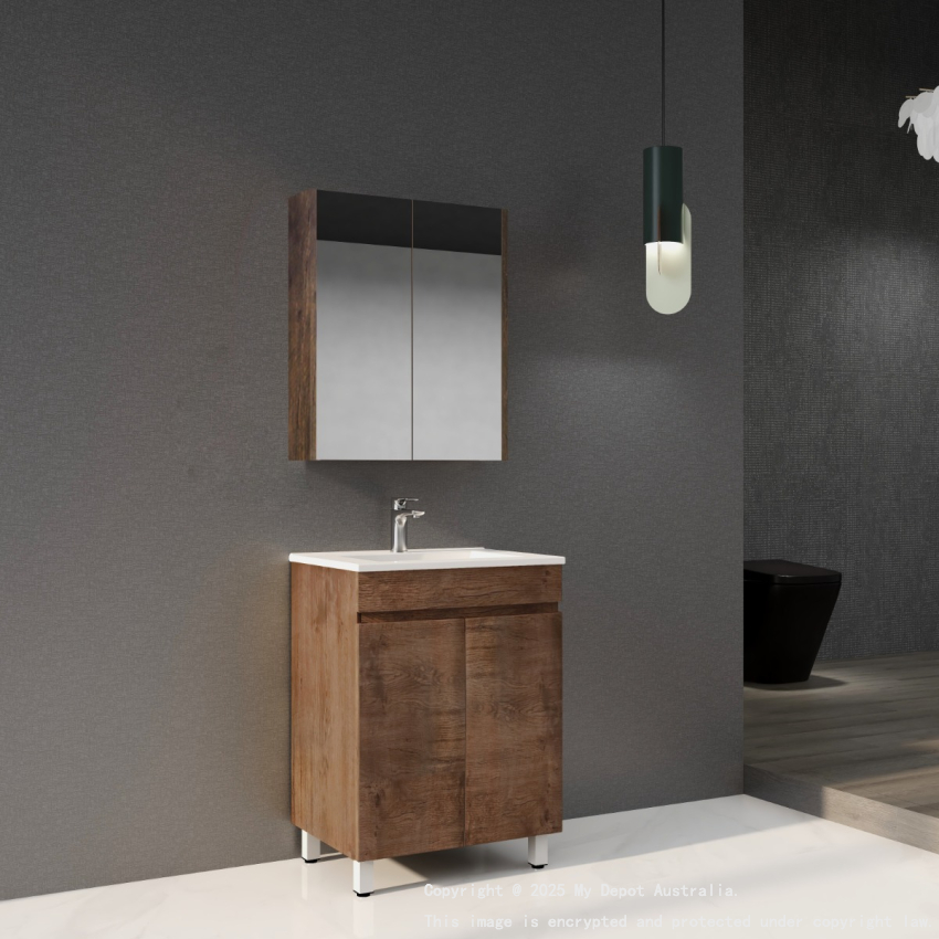 600mm Dark Oak MDF Bathroom Vanity 2 Doors Free Standing Cabinet Only