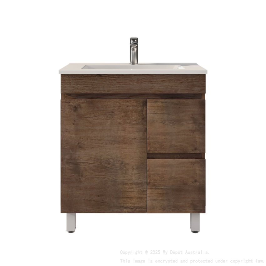 750mm Narrow Dark Oak MDF Bathroom Vanity Right Drawers Free Standing Cabinet Only