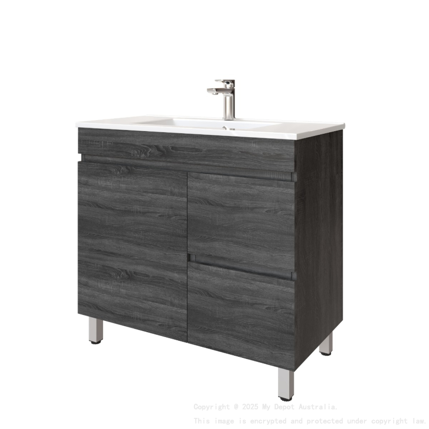 900mm Dark Grey MDF Bathroom Vanity Right Drawers Free Standing Cabinet Only