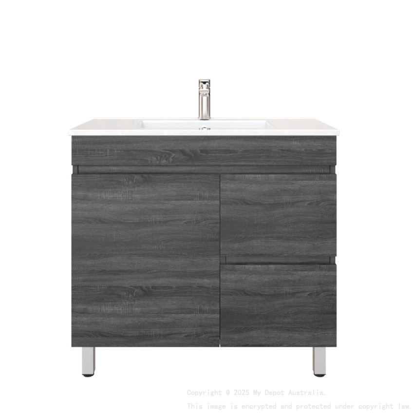 900mm Dark Grey MDF Bathroom Vanity Right Drawers Free Standing Cabinet Only