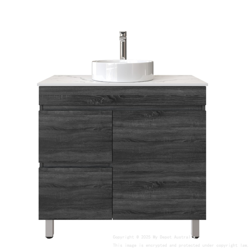 900mm Dark Grey MDF Bathroom Vanity Left Drawers Free Standing Cabinet Only