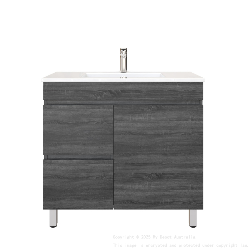 900mm Dark Grey MDF Bathroom Vanity Left Drawers Free Standing Cabinet Only