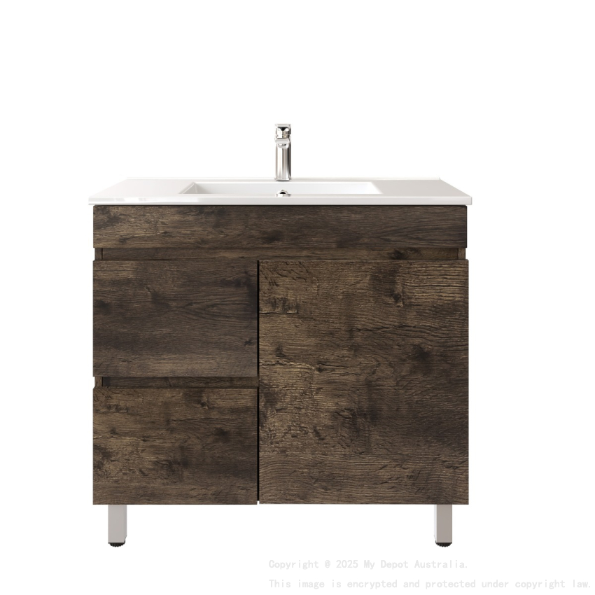 900mm Dark Oak MDF Bathroom Vanity Left Drawers Free Standing Cabinet Only