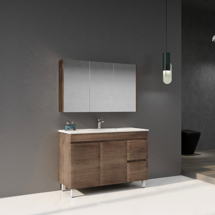 1200mm Dark Oak MDF Bathroom Vanity Right Drawers Free Standing Cabinet Only