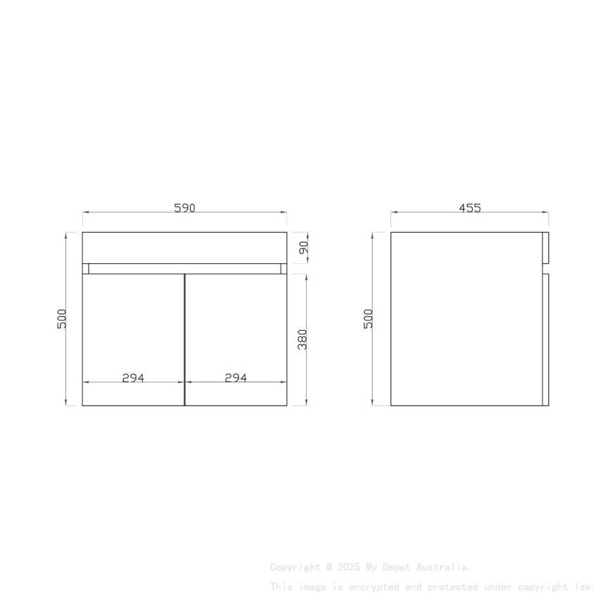 600mm Dark Grey MDF Bathroom Vanity 2 Doors Wall Hung Cabinet Only