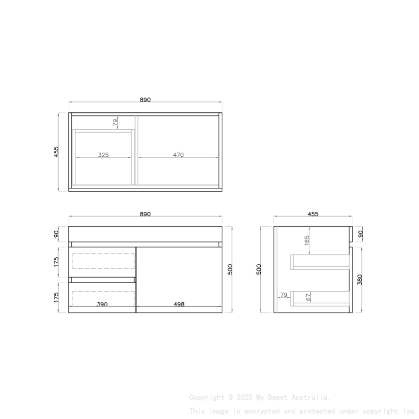 900mm White Oak MDF Bathroom Vanity Left Drawers Wall Hung Cabinet Only