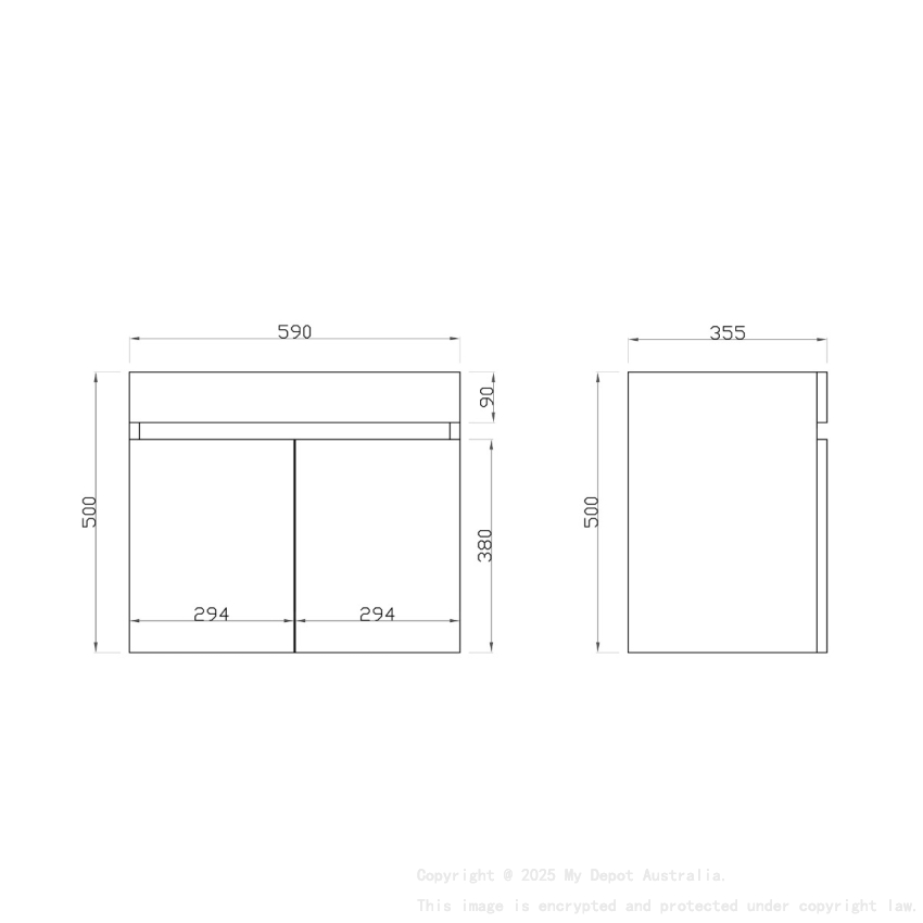600mm Narrow White Oak MDF Bathroom Vanity 2 Doors Wall Hung Cabinet Only