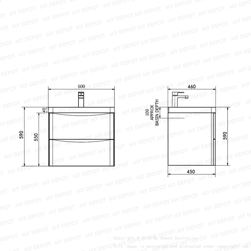 600mm Dark Oak MDF Bathroom Vanity 2 Doors ARC Wall Hung Cabinet Only