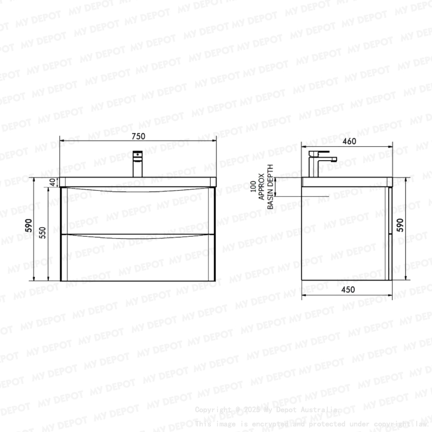 750mm White Oak MDF Bathroom Vanity 2 Doors ARC Wall Hung Cabinet Only