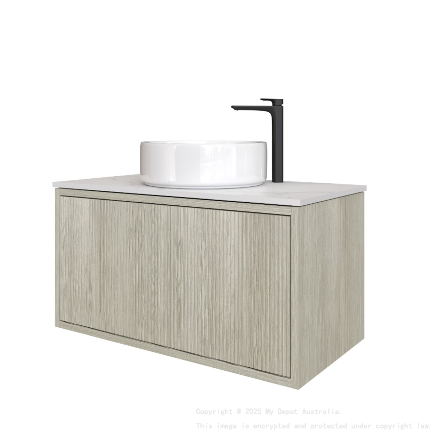 750mm Kiama Coastal Oak 1 Drawer Narrow Fluted Wall Hung Vanity Cabinet Only