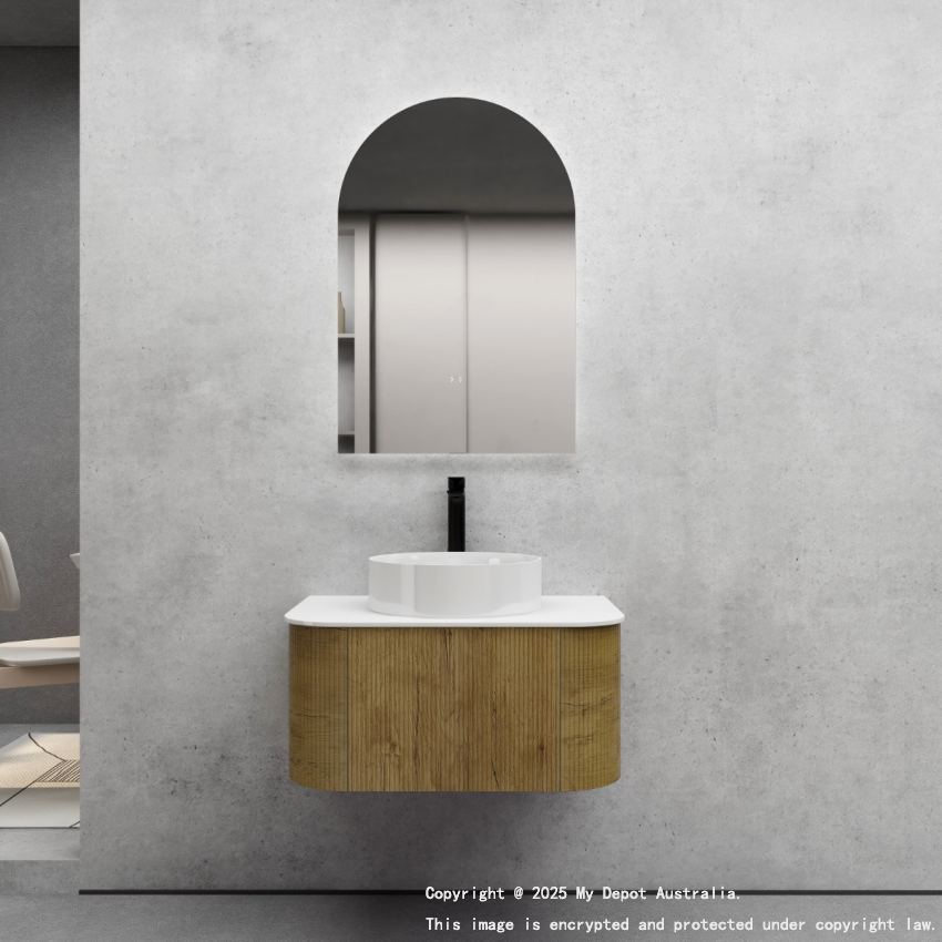 750mm Kiama Fluted Vanity Prime Oak 1 Drawer Curved Fluted Wall Hung Vanity Cabinet Only