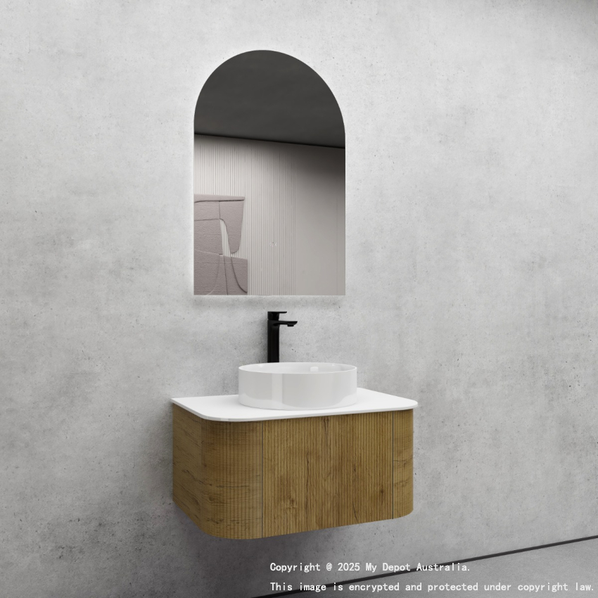 750mm Kiama Fluted Vanity Prime Oak 1 Drawer Curved Fluted Wall Hung Vanity Cabinet Only