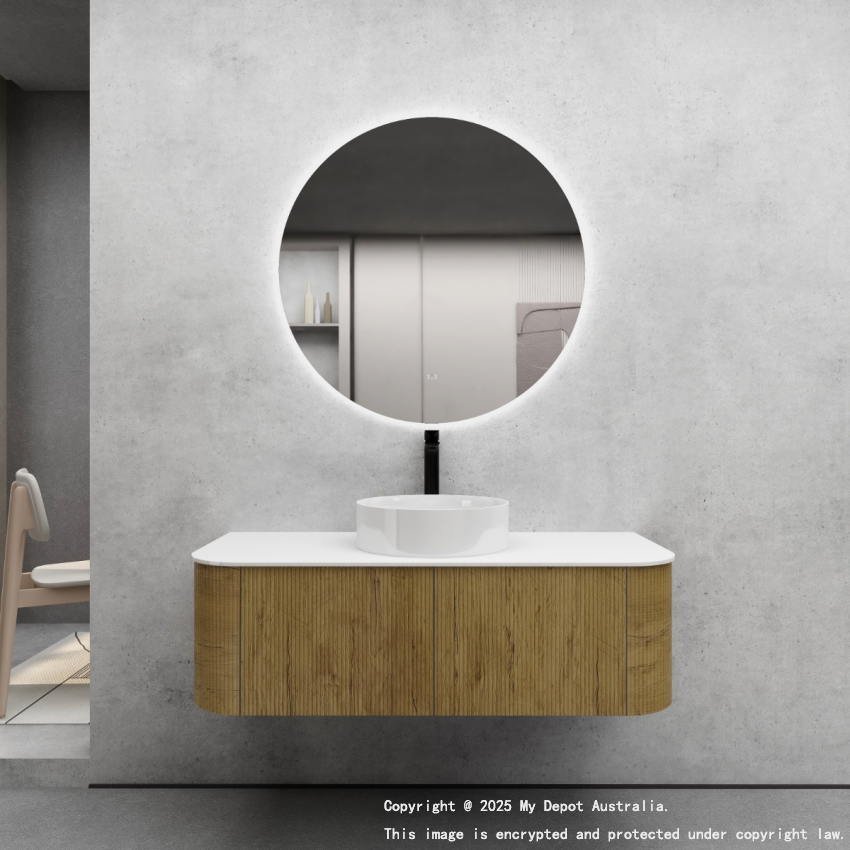 1200mm Kiama Prime Oak 2 Drawers Curved Fluted Wall Hung Vanity Cabinet Only