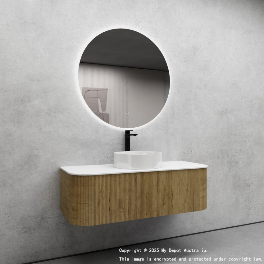 1200mm Kiama Prime Oak 2 Drawers Curved Fluted Wall Hung Vanity Cabinet Only