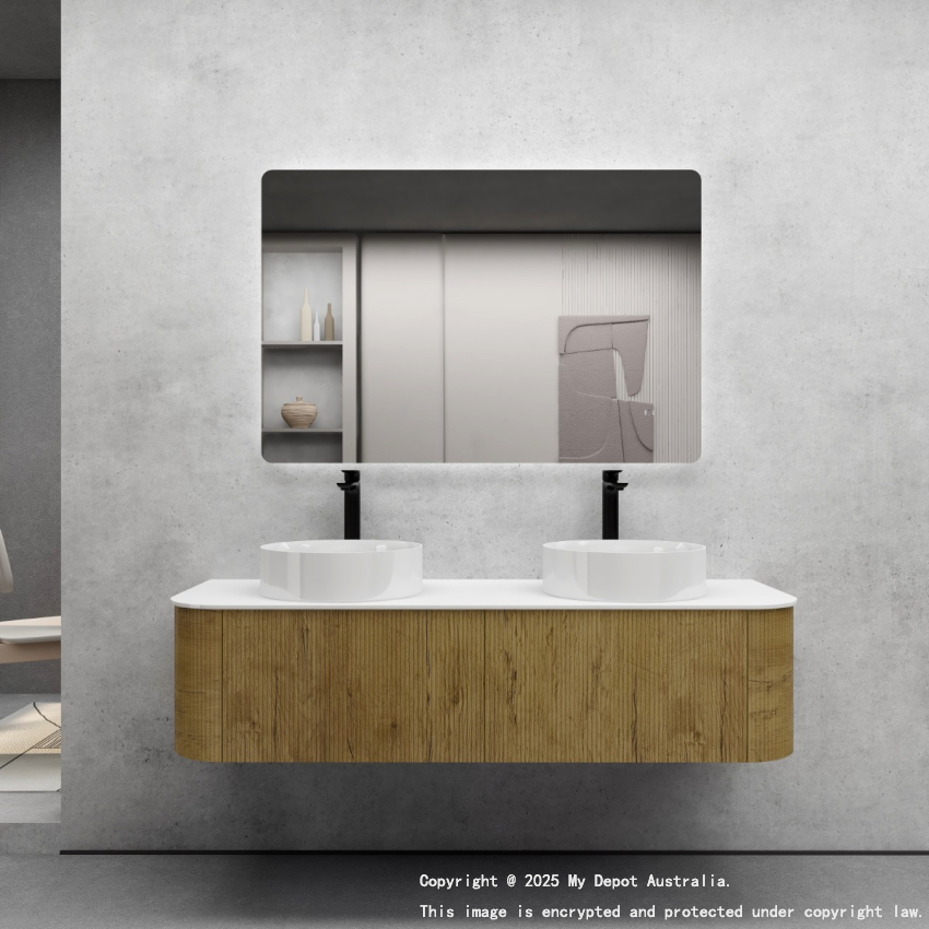 1500mm Kiama Prime Oak 2 Drawers Curved Fluted Wall Hung Vanity Cabinet Only