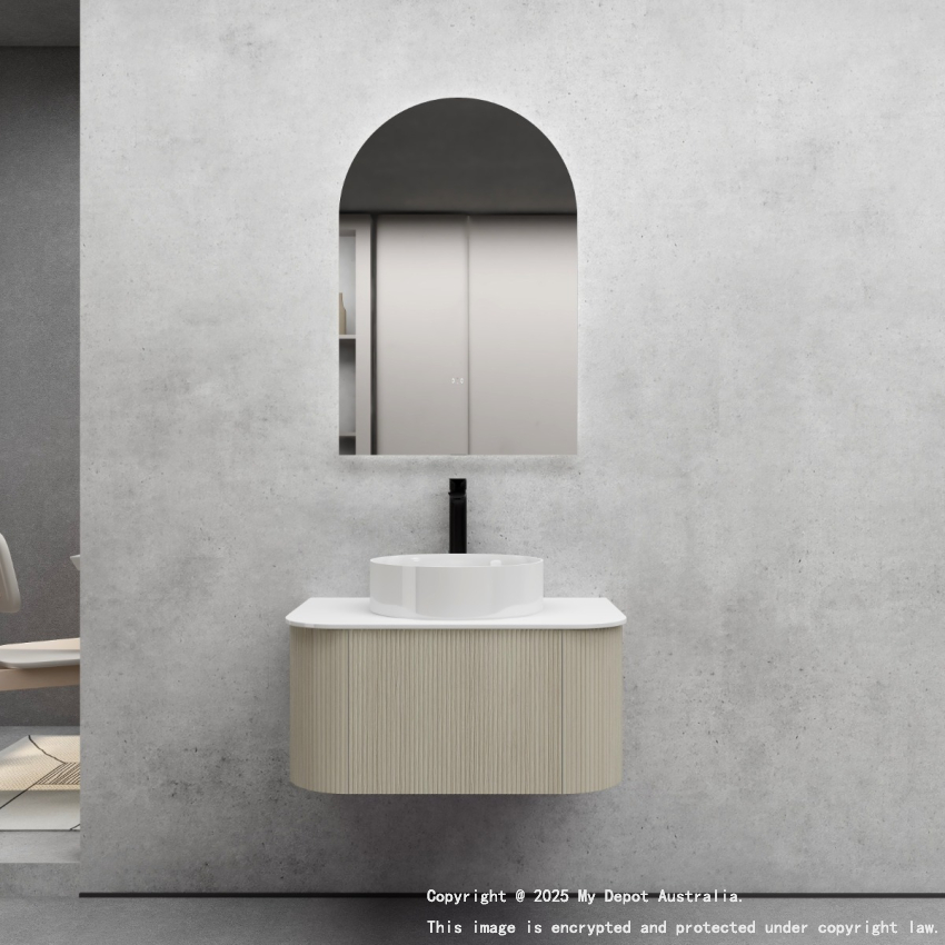 750mm Kiama Coastal Oak 1 Drawer Curved Fluted Wall Hung Vanity Cabinet Only