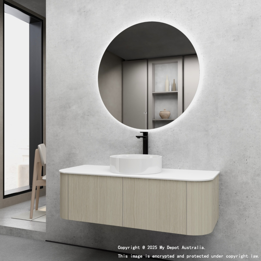 1200mm Kiama Coastal Oak 2 Drawers Curved Fluted Wall Hung Vanity Cabinet Only