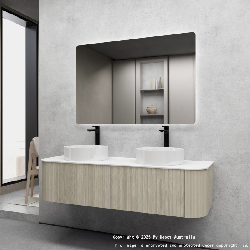 1500mm Kiama Coastal Oak 2 Drawers Curved Fluted Wall Hung Vanity Cabinet Only