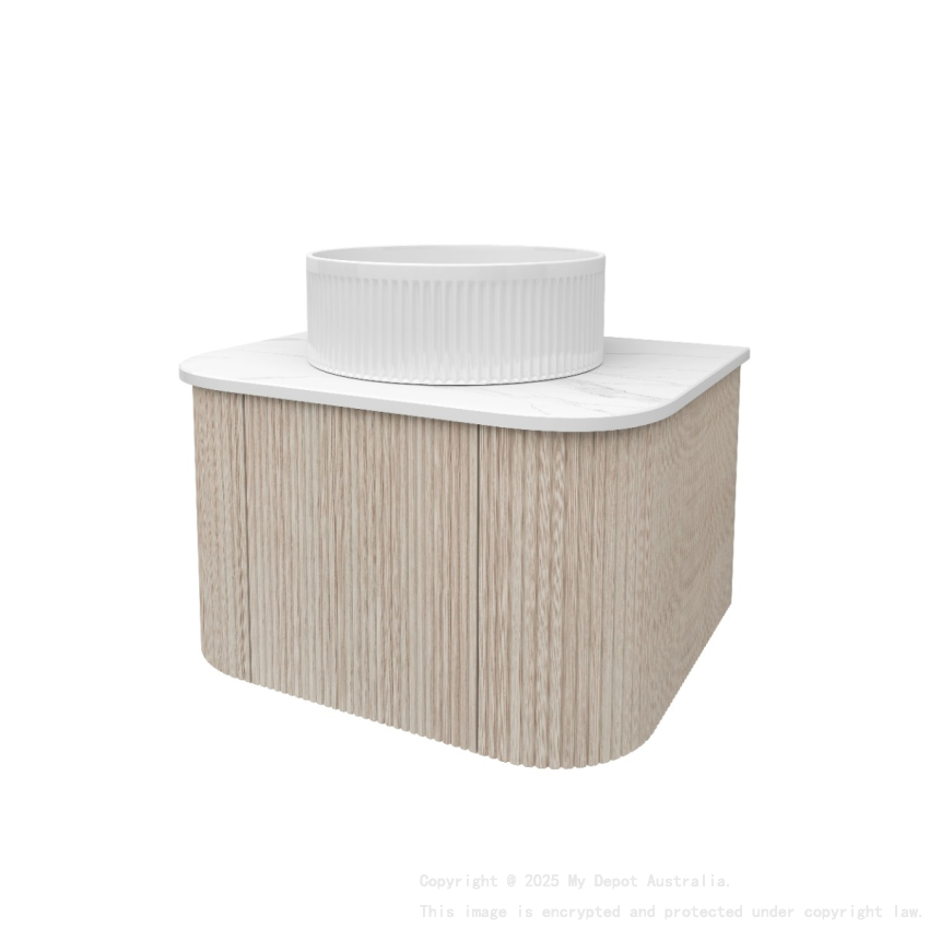 Kiama 600mm Coastal Oak 1 Door Curved Wall Hung Fluted Bathroom Vanity