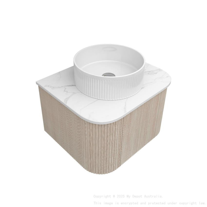 Kiama 600mm Coastal Oak 1 Door Curved Wall Hung Fluted Bathroom Vanity