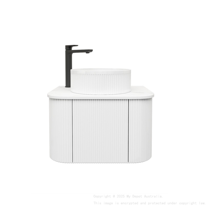 Kiama 600mm Matte White 1 Door Curved Wall Hung Fluted Bathroom Vanity