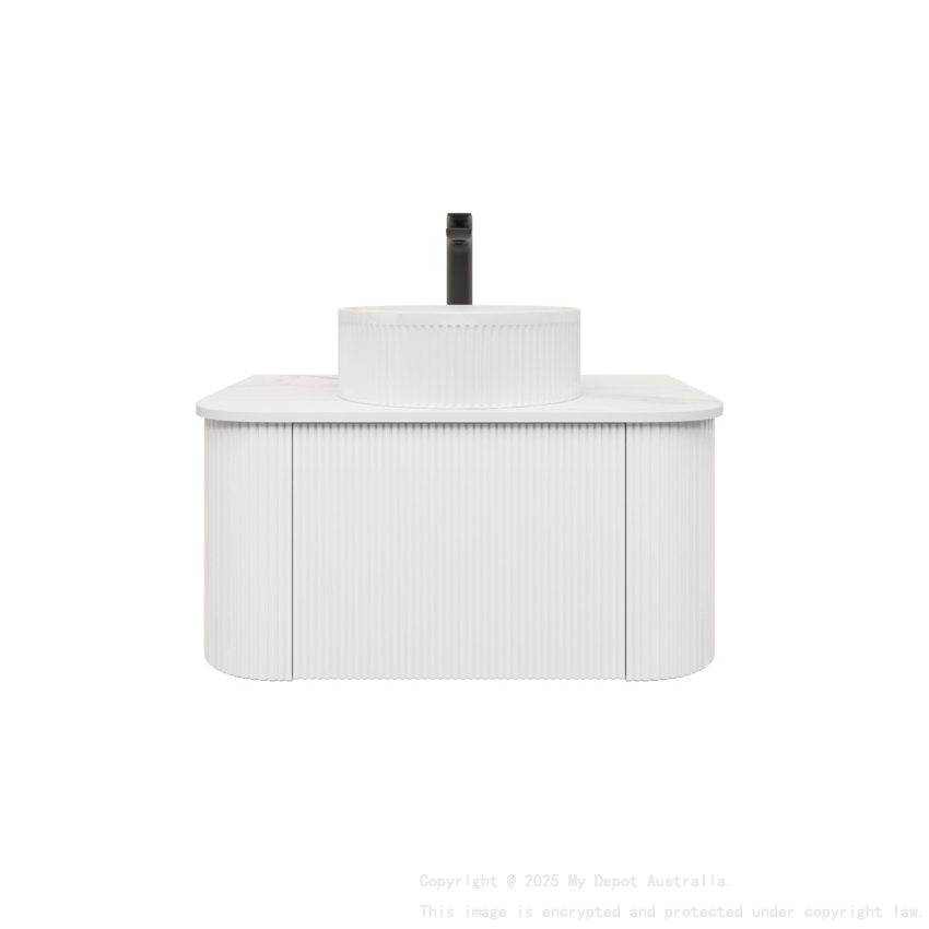 Kiama 750mm Matte White 1 Drawer Curved Wall Hung Fluted Bathroom Vanity