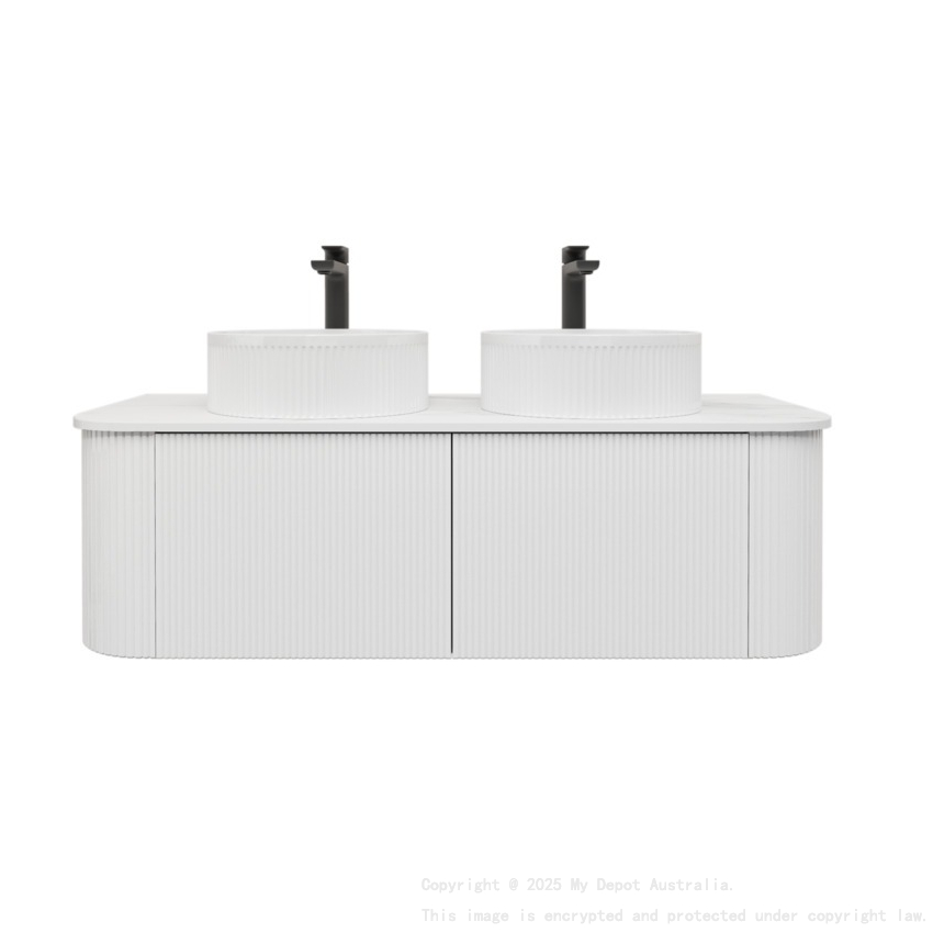 Kiama 1200mm Matte White 2 Drawers Curved Wall Hung Fluted Bathroom Vanity