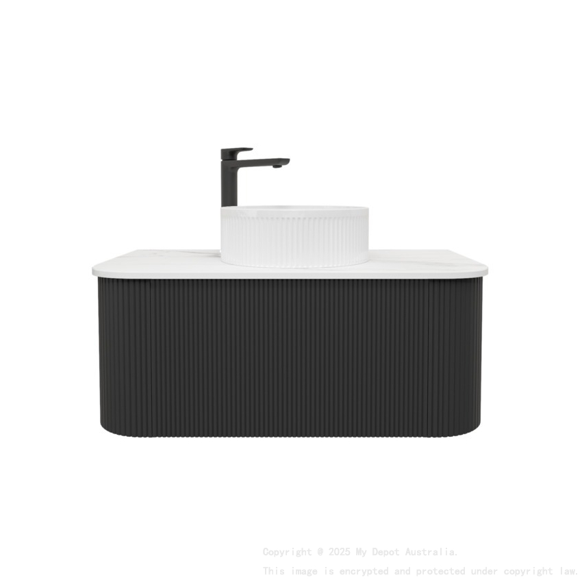 Kiama 950mm Matte Black 1 Drawer Curved Wall Hung Fluted Bathroom Vanity