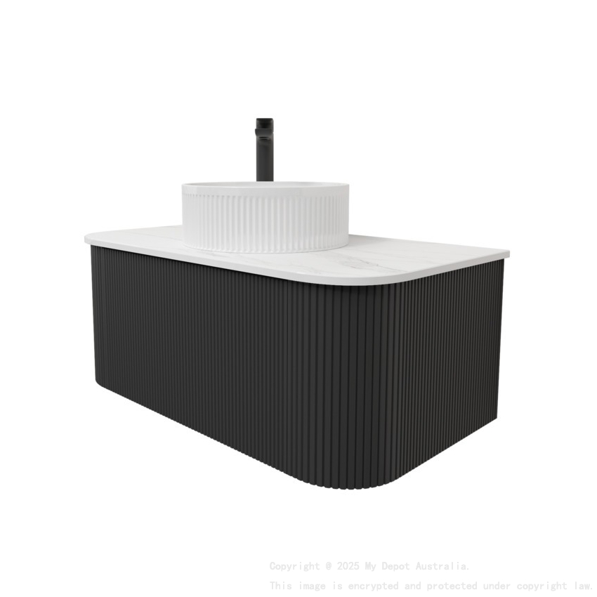 Kiama 950mm Matte Black 1 Drawer Curved Wall Hung Fluted Bathroom Vanity