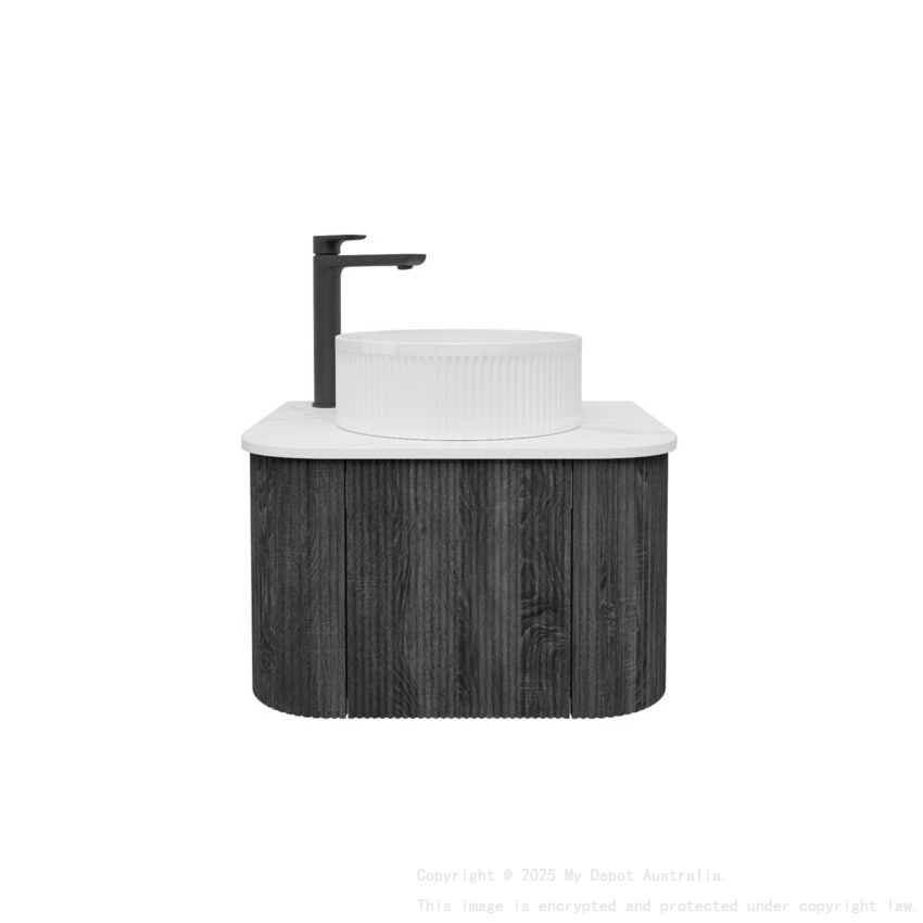 Kiama 600mm Dark Grey 1 Door Curved Wall Hung Fluted Bathroom Vanity