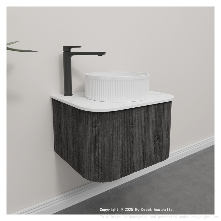 Kiama 600mm Dark Grey 1 Door Curved Wall Hung Fluted Bathroom Vanity