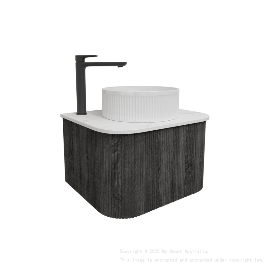 Kiama 600mm Dark Grey 1 Door Curved Wall Hung Fluted Bathroom Vanity