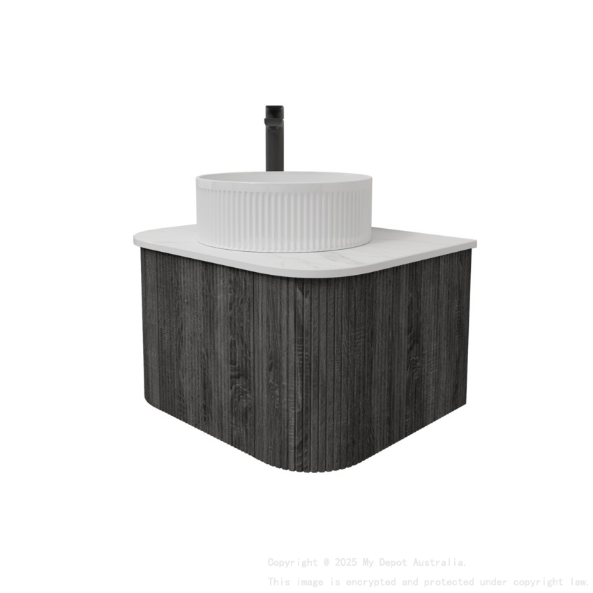 Kiama 600mm Dark Grey 1 Door Curved Wall Hung Fluted Bathroom Vanity