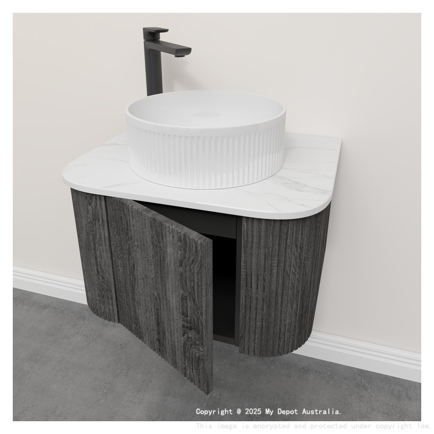 Kiama 600mm Dark Grey 1 Door Curved Wall Hung Fluted Bathroom Vanity